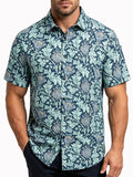 Summer Men's Shirt, Hawaiian Vacation Short-Sleeve Shirt - Blue
