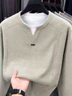 Men's 2-in-1 Look Knit Sweater, Old Money Style, Simple Business Casual, Suitable for Middle-Aged Men as a Spring/Autumn Inner Layer - SINBOS - Off-white