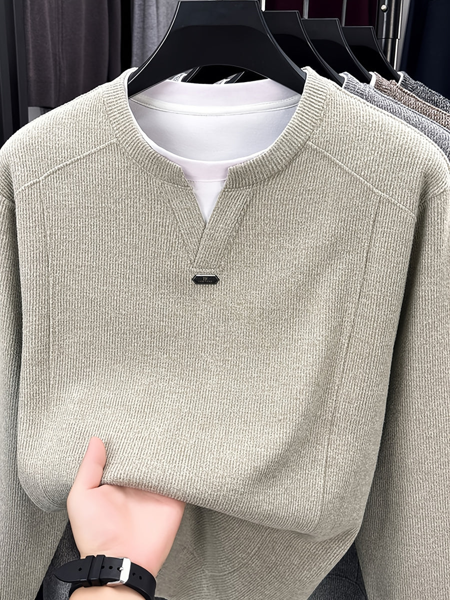 Men's 2-in-1 Look Knit Sweater, Old Money Style, Simple Business Casual, Suitable for Middle-Aged Men as a Spring/Autumn Inner Layer - SINBOS - Off-white