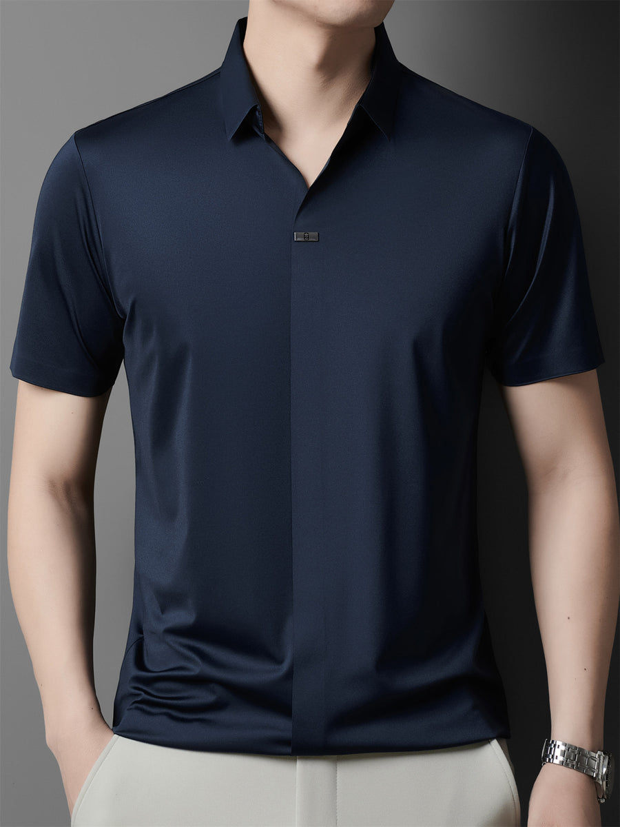 Summer New Men'S Short Sleeve Polo Shirt with Stand-Up Collar, Easy Business Casual High-End Breathable Half Sleeve T-Shirt Men'S Wear Cloud Ding Crown - Navy Color