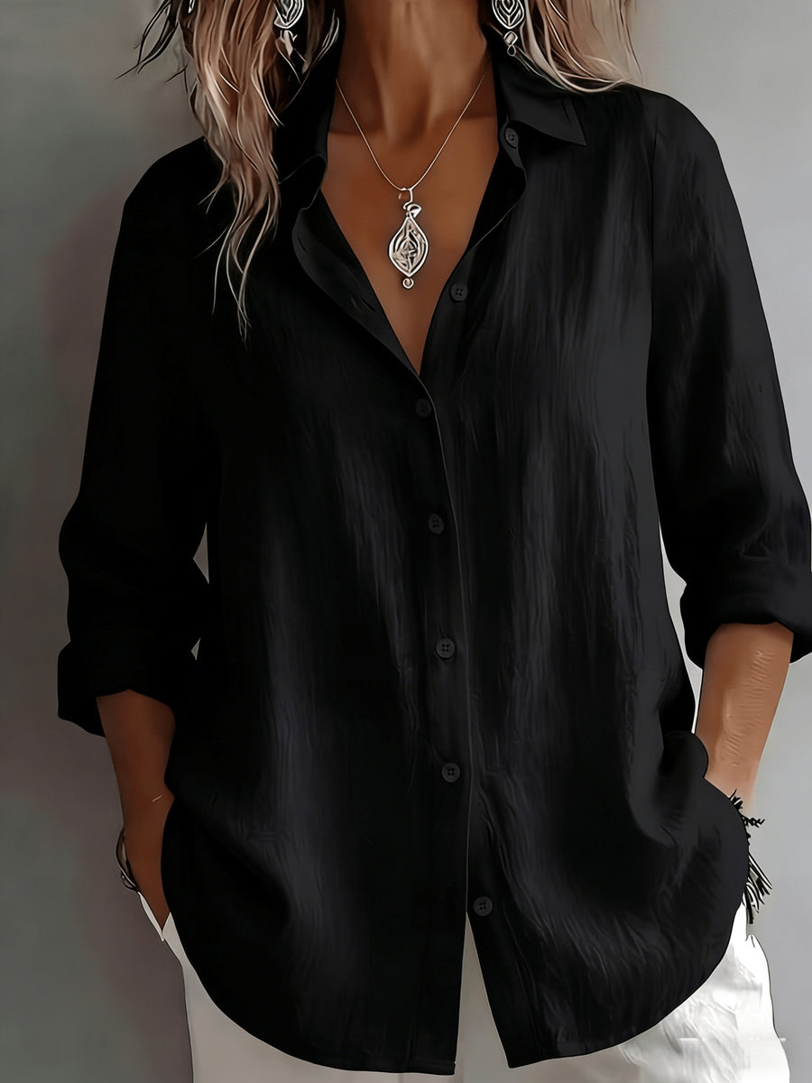 BK260503047 Women'S Solid Color Shirt, Easy to Dry And Soft Texture, Elegant And, Commute Layering Versatile Shirt - Black