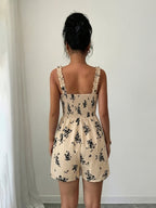 Women'S Summer New Print Jumpsuit, Waist-Cinching, Slim-Fit, Casual Resort Style, Ruffle Strap Jumpsuit - Khaki