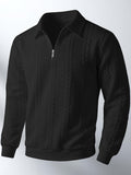 Autumn Winter Men'S Zipper Lapel Sweatshirt, Fashion Jacquard Long Sleeve Collared Shirt - Black