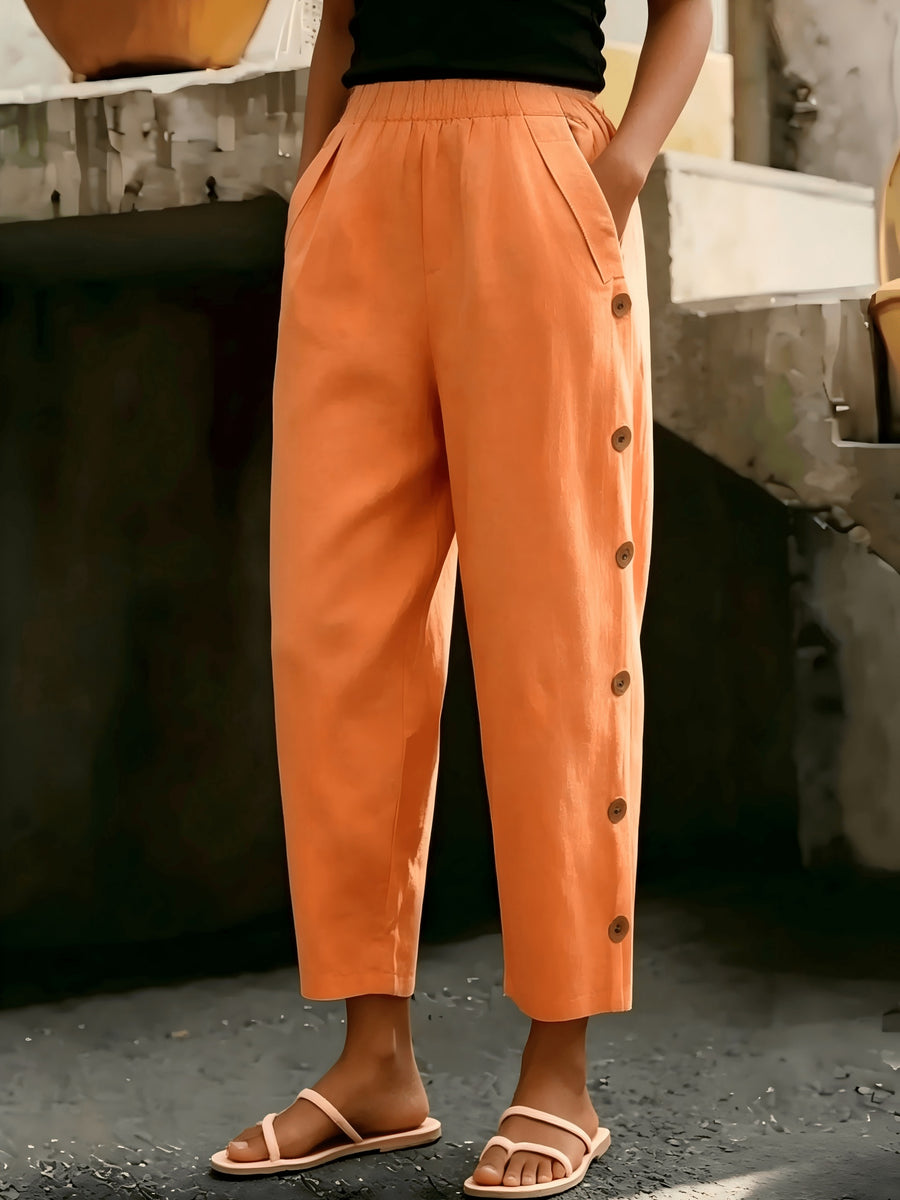 Solid Color Multi-Button Fashion Casual Ankle Pants - Casual Pants 0427 - Orange