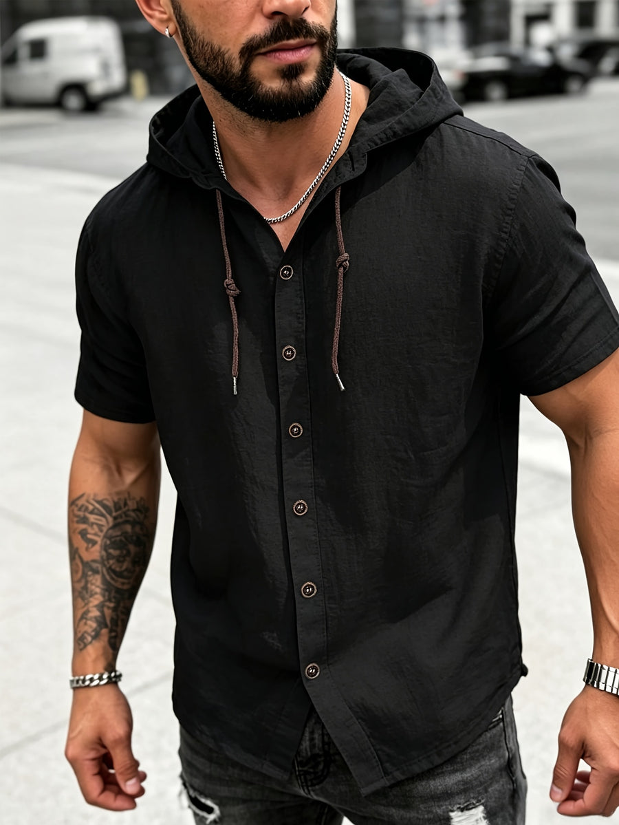 Tang Yunshu's Selection: New Summer Men's Linen Short-Sleeve Sports T-Shirt, Lightweight, Breathable, and Casual, Loose Fit for a Slimming Look, Flattering on All Body Types - Black