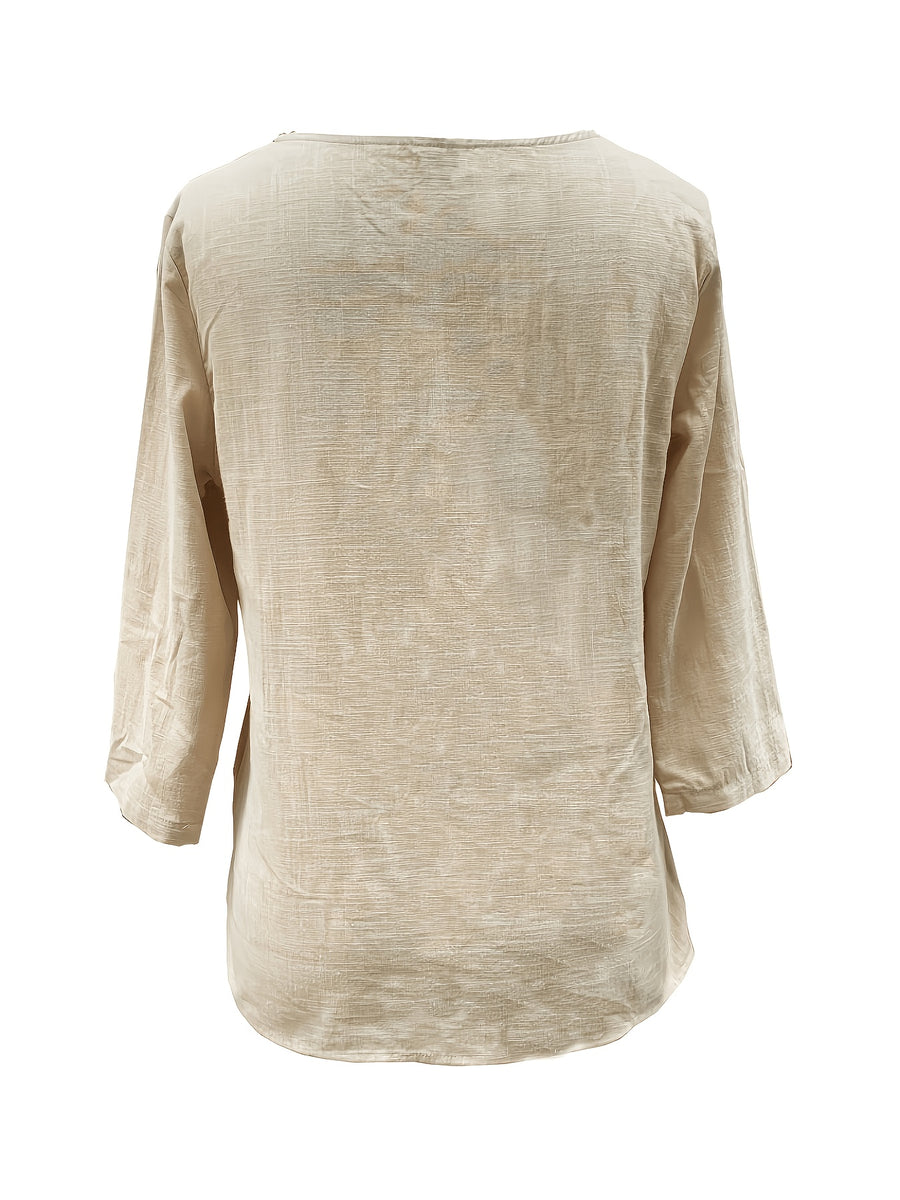 New Solid Color Easy Men'S Short Sleeve Shirt Youth Chinese Style T-Shirt Men'S Trendy Shirt Top Khaki Color Breathable Casual Clothing Outing Fashion Western Clothing Spring Summer New Style 3/4 Sleeve - Photo Color