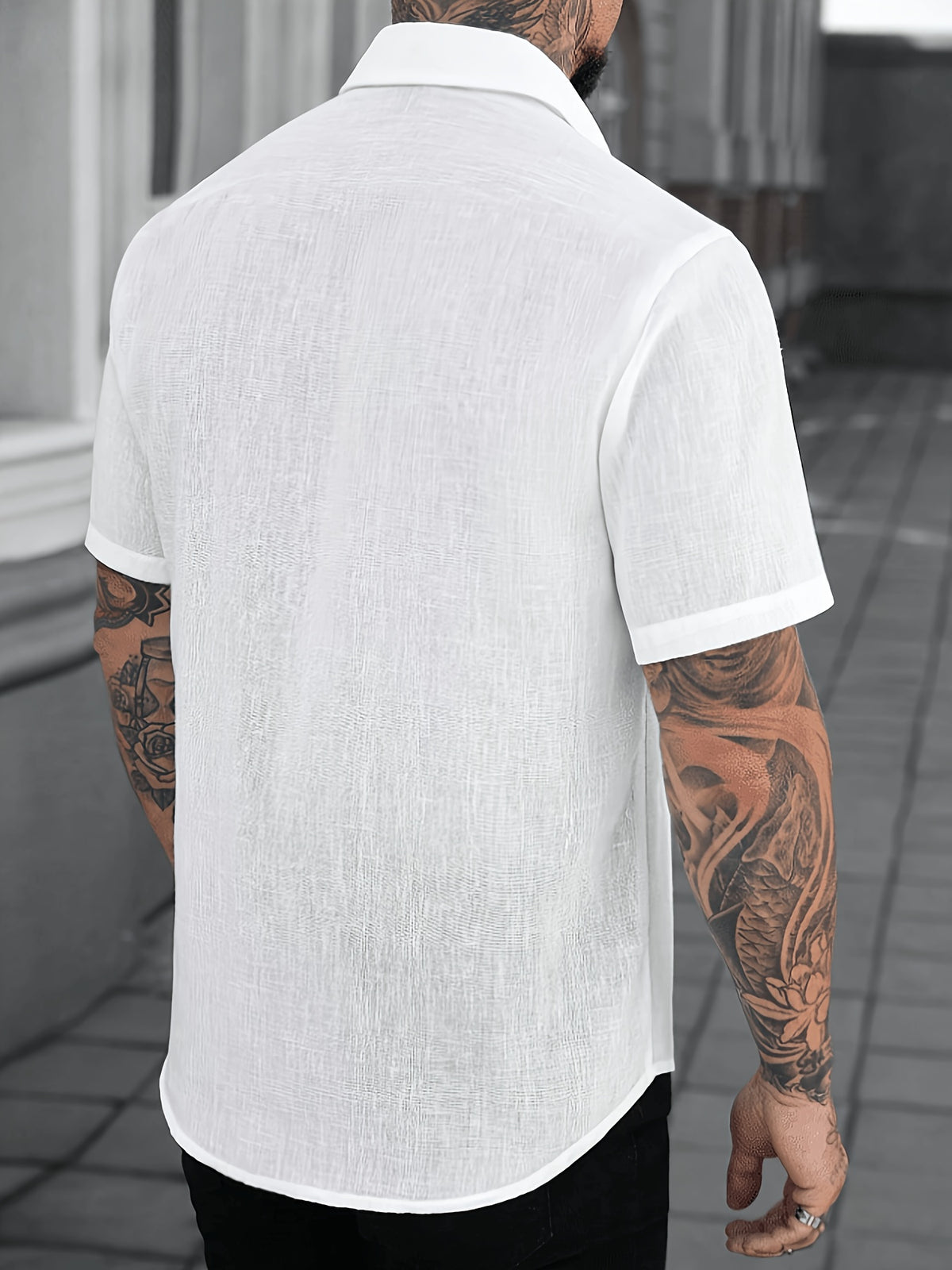New Summer Men's Short-Sleeve Shirt, Comfortable, Casual, and Versatile Floral Print Shirt, Men's Top - White