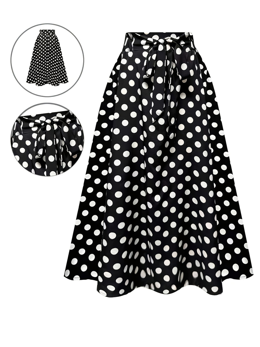 Hot Women's Trendy Fashion Color Block Casual Printed Waist-Tie Bow Elegant Versatile Commuter Style A-Line Skirt - Mixed colors