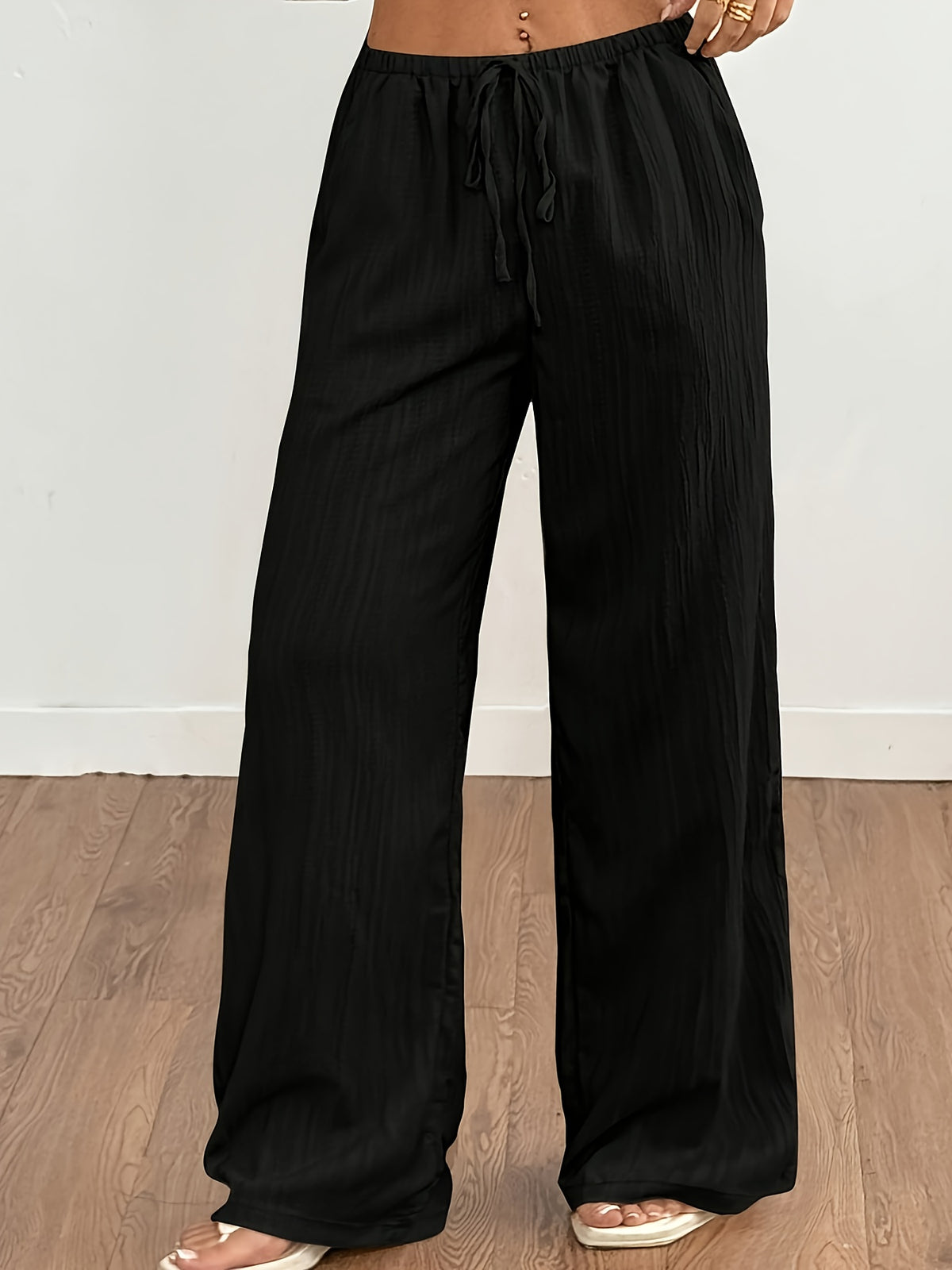 Women's Plus Size Elegant Loose-Fit Wide- Sleep-Pants - Soft Stretch Lazy-Wake Bed Pants Suitable for Home, Travel & Pajamas - Machine Washable Year-Round Comfortable Nightwear (Non-) - Black 1