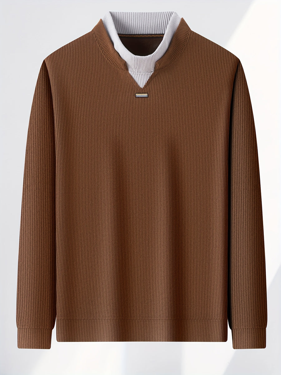 New High-Neck Men's Base Layer Shirt, Fashionable Trendy Casual -Lined Warm Sweater, Stylish Skin-Friendly Men's Autumn-Winter Knit Top F2136 - Coffee Color