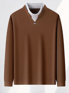 New High-Neck Men's Base Layer Shirt, Fashionable Trendy Casual -Lined Warm Sweater, Stylish Skin-Friendly Men's Autumn-Winter Knit Top F2136 - Coffee Color