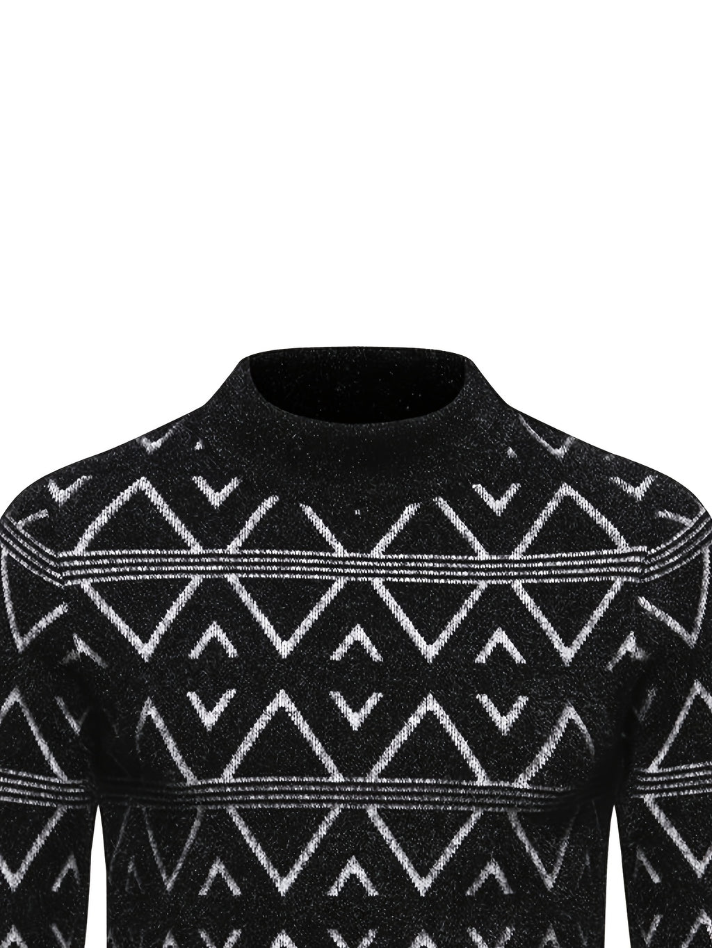 SENMEIGUO 2026 Autumn/Winter New Fashionable Jacquard Men'S Half High Collar Knitted Sweater, Color Contrasting Casual Warm Top - Black