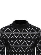 SENMEIGUO 2026 Autumn/Winter New Fashionable Jacquard Men'S Half High Collar Knitted Sweater, Color Contrasting Casual Warm Top - Black