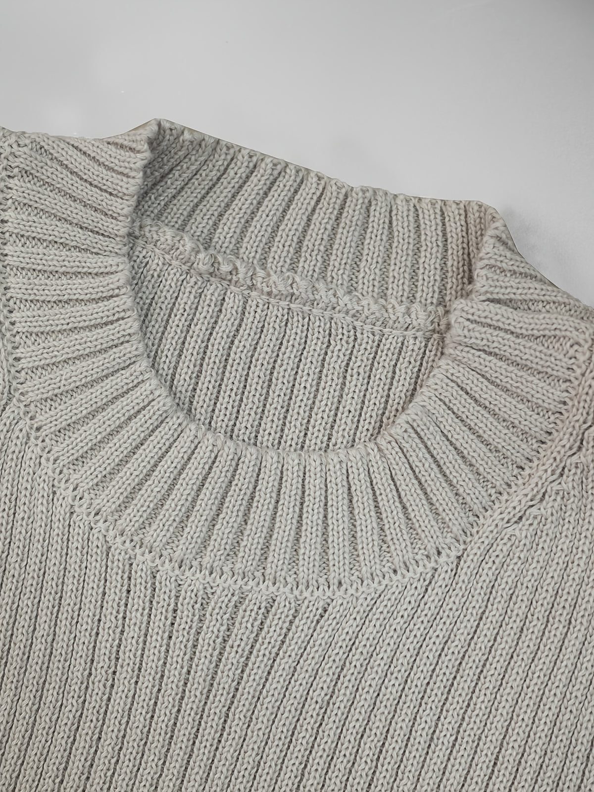 Men'S Autumn Winter Long Sleeve Round Neck Sweater, Versatile Basic Top, Casual Style for Daily Wear, Knit Pullover - Khaki