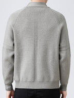 [Dulinglan OBM] Spring/Autumn New Men'S Knit Cardigan, Old Money Style Solid Striped Open Collar Stand-Up Collar Zipper Knit Cardigan Men'S Business Casual Fashion Open Collar Knit Cardigan Top, Suitable for Spring, Autumn - Grey