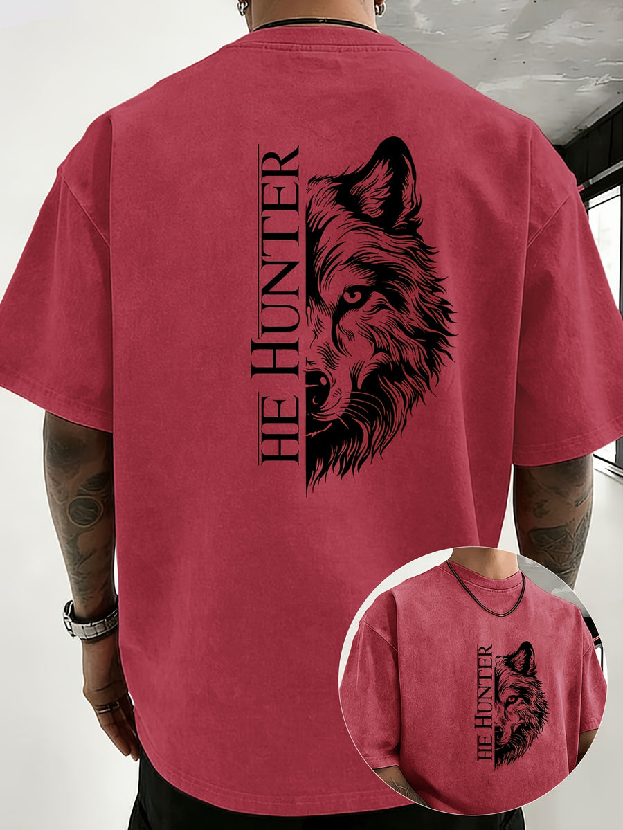 Vintage Washed Loose Double-Faced Print T-Shirt with Letter Pattern, Unisex Classic Basic Style, Soft And Durable Short Sleeve, Suitable for Students And Office Workers - Scarlet Red