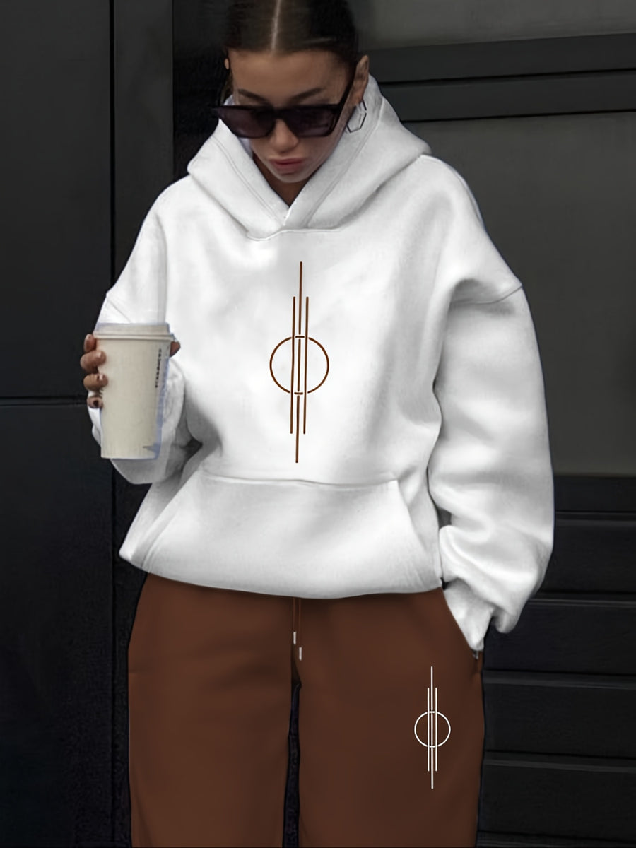 Women'S Stylish Leisure Patterned Outfit, a High-End Trendy Hooded Sweatshirt And Casual Pants Set for Autumn And Winter, Perfect for a Youthful Look. A Versatile Hooded Set for Women, Ideal As a Gift Choice - White+Coffee