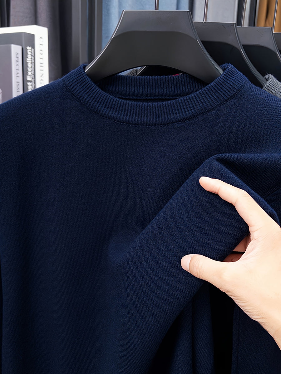 Minimalist City Round Neck Sweater for Daily Commute - Navy