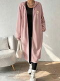 Women'S Fashion Color-Block Jacket Zipper Coat, Floral Letter Pattern Print - Peach