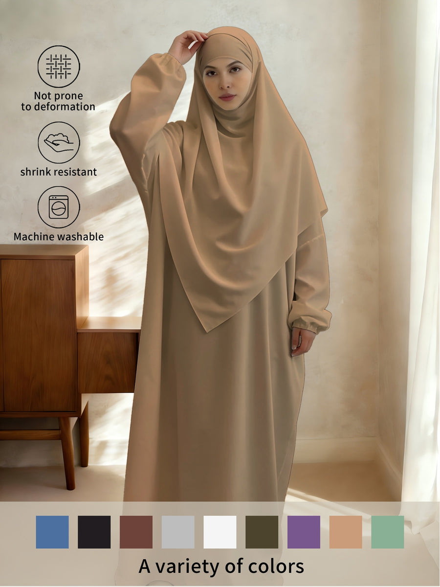 2pcs Easy Solid Abayas, Dignified Long-Sleeved Dresses, Asian Women'S Size Clothing, Elegant And Suitable for Gifting During Ramadan - Khaki