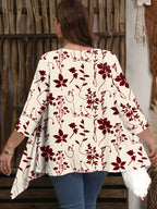 Women's Floral Elegant Print Cardigan, Lightweight, Airy, and Comfortable, Suitable for Spring, Summer, and Autumn, a Versatile Layering Piece for Daily Casual Wear, Beach Outings, and Vacations - Deep Red