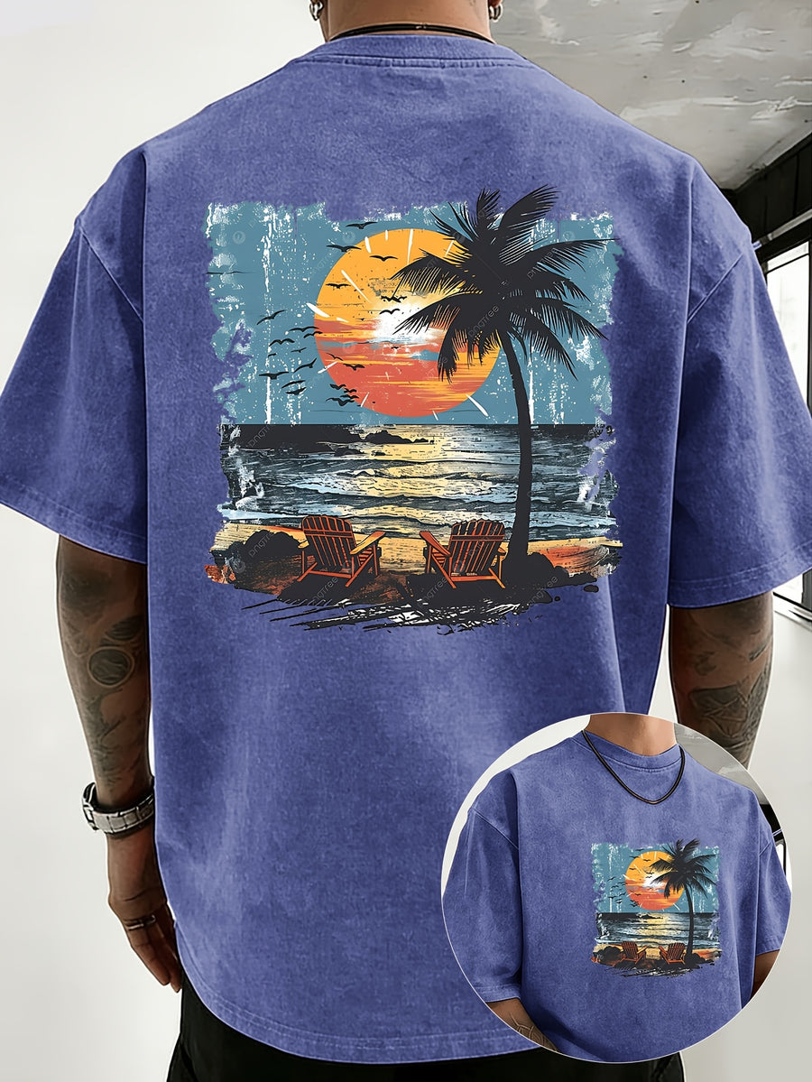 Summer New Unisex Pure T-Shirt, Skin-Friendly Comfortable Breathable Non-Sweaty, Creative Double-Sided Placement Print, Outdoor Travel Fitness Sports Versatile Short Sleeve Top - Royal Blue