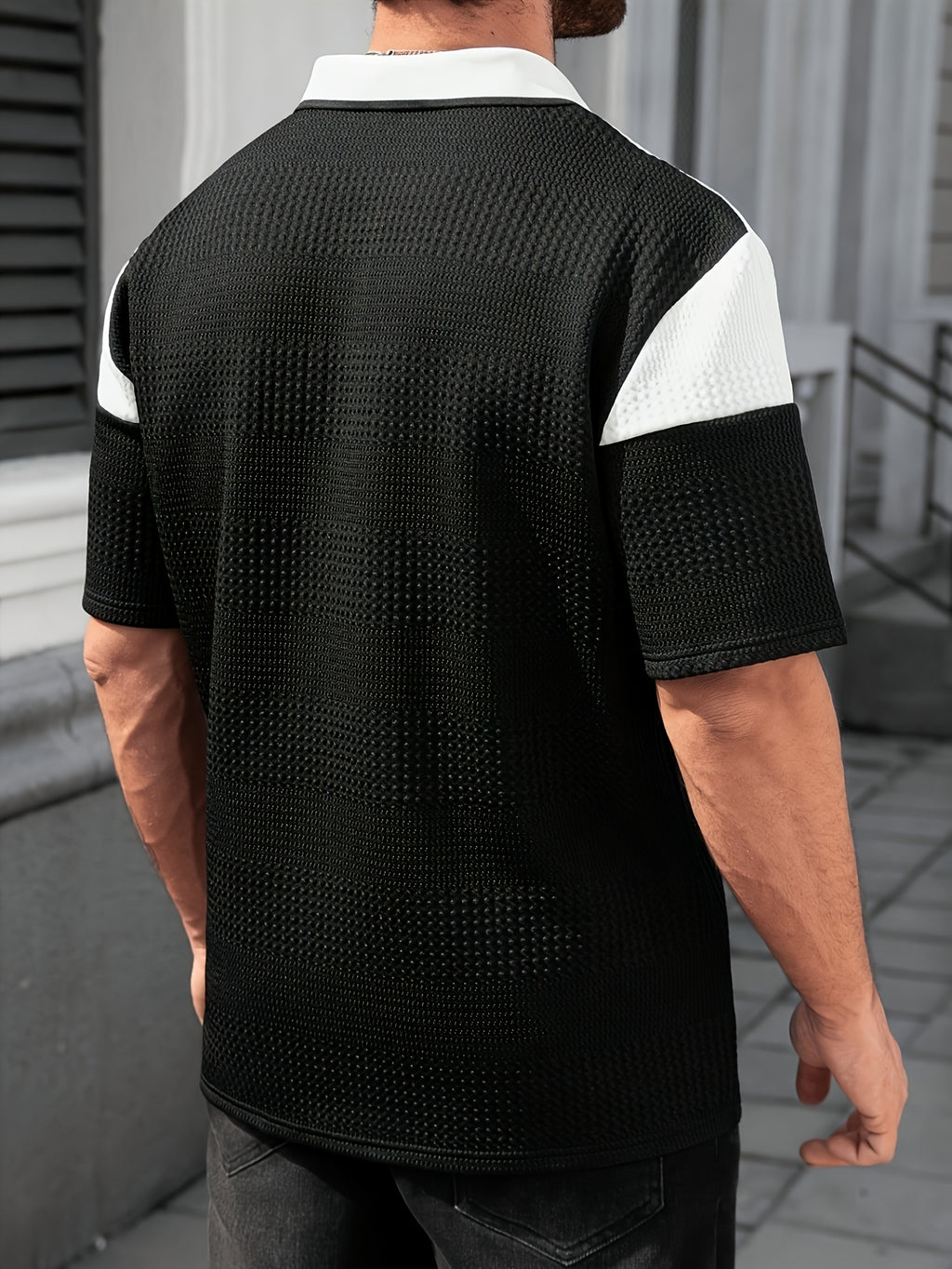 Men'S Casual New POLO Shirt, Soft Textured Fabric, Patchwork Details, Outdoor Casual Business Breathable Short-Sleeve Polo Shirt Golf Shirt - White