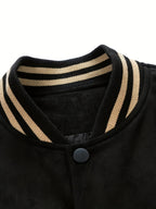 (New in Spring) Unisex, with Letter Embroidery on Chest, Casual And Fashionable, College-Style Baseball Uniform Jacket - Black