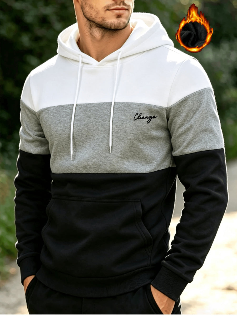 [Shule Shui OBM] "Men's Fashion Sweatshirt" New High-Quality Men's Sweatshirt, Soft and Skin-Friendly, Durable and Retains Shape, Three-Color Patchwork for Stylish Daily Sports and Leisure, Trendy and Versatile, Simple Printed Hooded Sweatshirt - White Grey Black