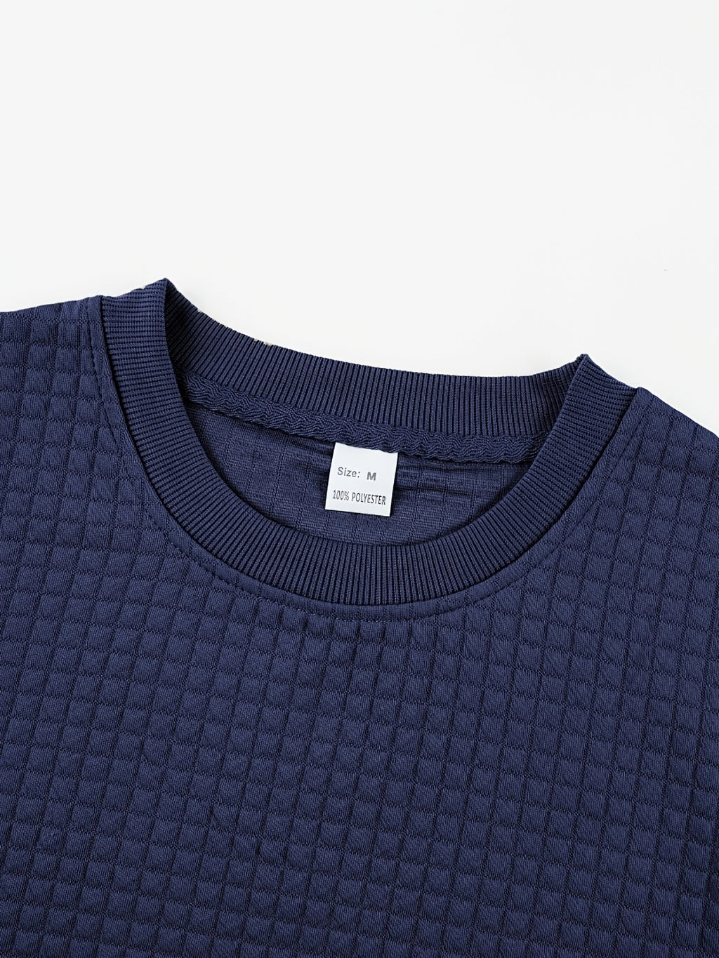 Men'S Waffle Knit Sweatshirt, Crew Neck Long Sleeve Pullover, Textured Grid Fabric, Casual Outdoor Hiking Ski Travel Camping Workout Training Streetwear Fashion Daily Wear Relaxed Fit Winter Autumn Clothing, Navy Blue - Navy Color
