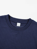 Men'S Waffle Knit Sweatshirt, Crew Neck Long Sleeve Pullover, Textured Grid Fabric, Casual Outdoor Hiking Ski Travel Camping Workout Training Streetwear Fashion Daily Wear Relaxed Fit Winter Autumn Clothing, Navy Blue - Navy Color