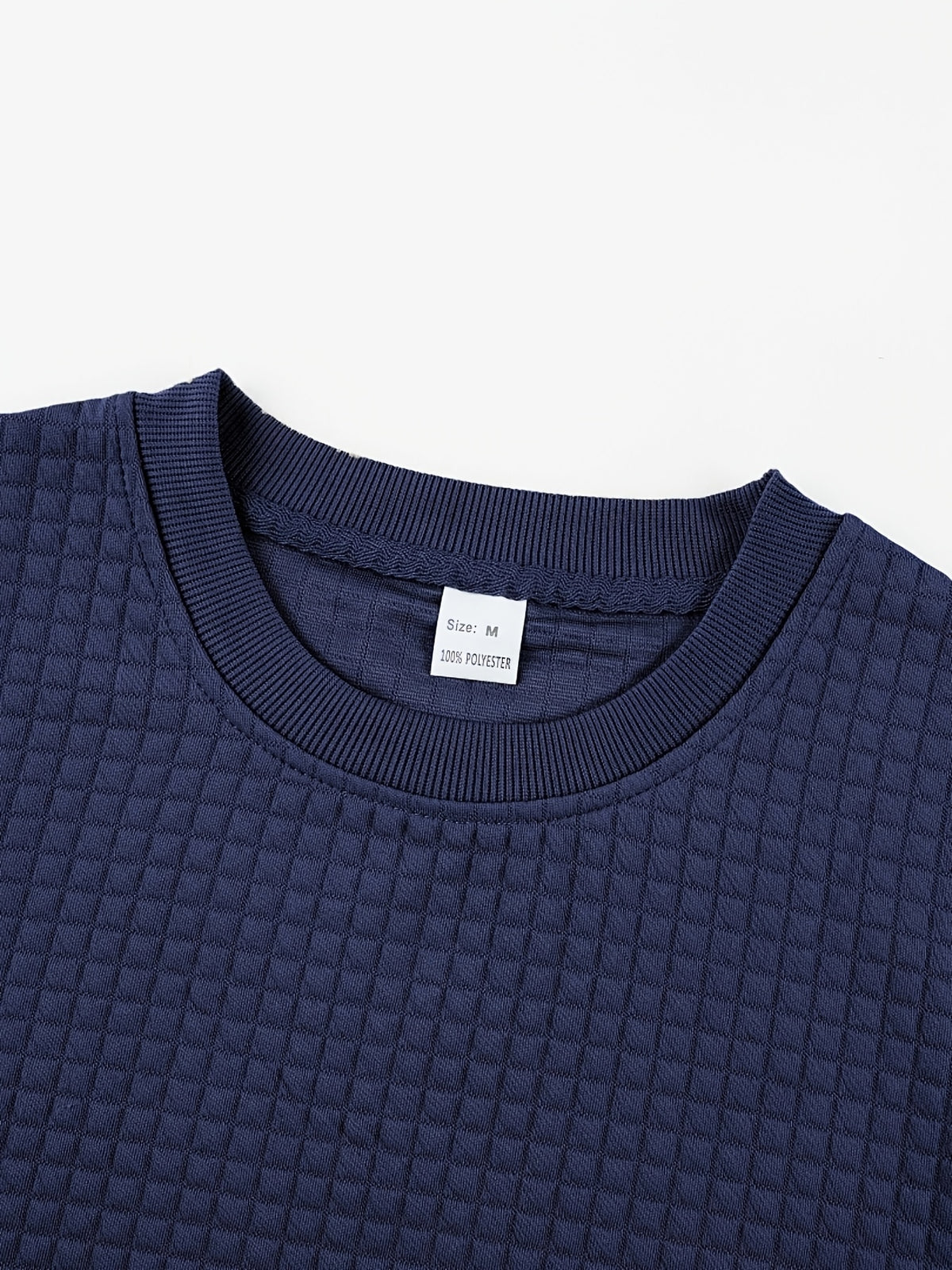 Men'S Waffle Knit Sweatshirt, Crew Neck Long Sleeve Pullover, Textured Grid Fabric, Casual Outdoor Hiking Ski Travel Camping Workout Training Streetwear Fashion Daily Wear Relaxed Fit Winter Autumn Clothing, Navy Blue - Navy Color