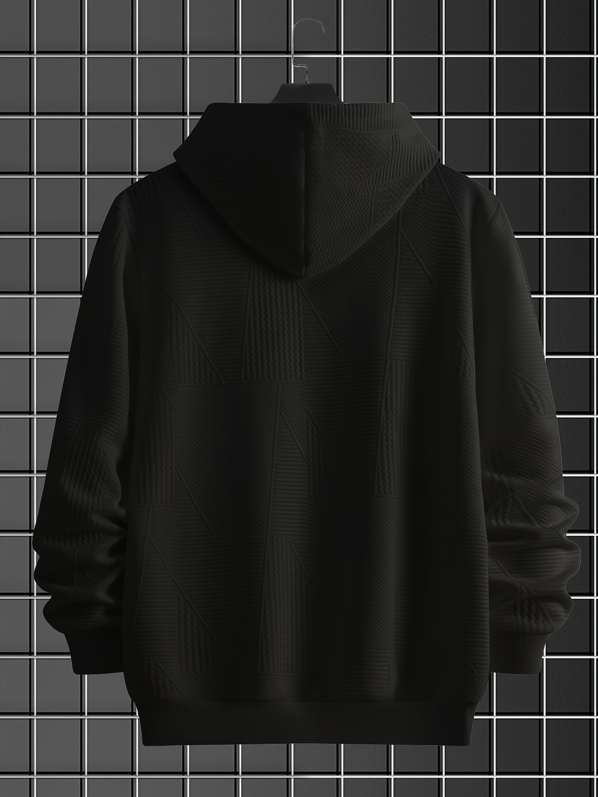 Men'S Fashion Hoodie, Men'S Hooded Sweatshirt, Jacquard Design Casual Street Hoodie, Easy Basic Style Long Sleeve T-Shirt, Athletic Sweatshirt, Men'S Casual Wear, Cuffed End - Black
