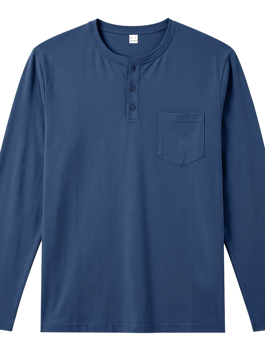 Men's Henley Neck Long Sleeve T-Shirt, Spring/Autumn Three-Button Casual Base Layer, Slim Fit Versatile Top with Left Chest Pocket - Navy Color