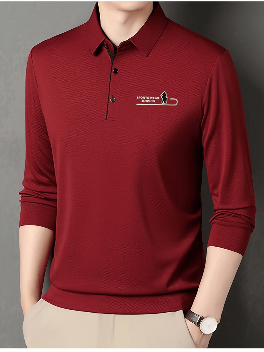 Minimalist Urban Long Sleeve Polo Shirt Portable Daily Commute - China Red