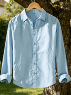 Single Piece Men'S Solid Color Long-Sleeve Shirt, Loose And Soft Button-Up Cardigan Design, Comfortable And Skin-Friendly, Available in Multiple Colors, Versatile for Daily Wear And Outdoor Adventures - Sky Blue