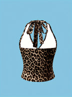 1pc Women'S Backless Halter Top - Elegant And Sexy, High-Stretch Sleeveless Casual Top, Leopard Print, Machine Washable, All-Season Versatile, Easy-Care Fabric, Chest-Enhancing Design - Suitable for Home Leisure, Couple Dates, And Beach Outings - Leopard Print