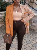 Urban Printed Plaid Lapel Suit Jacket, Color-Block Checkered Casual Suit Coat for Women, Lapel Loose Long Sleeve Commuter Cardigan Suit Top - Mixed colors