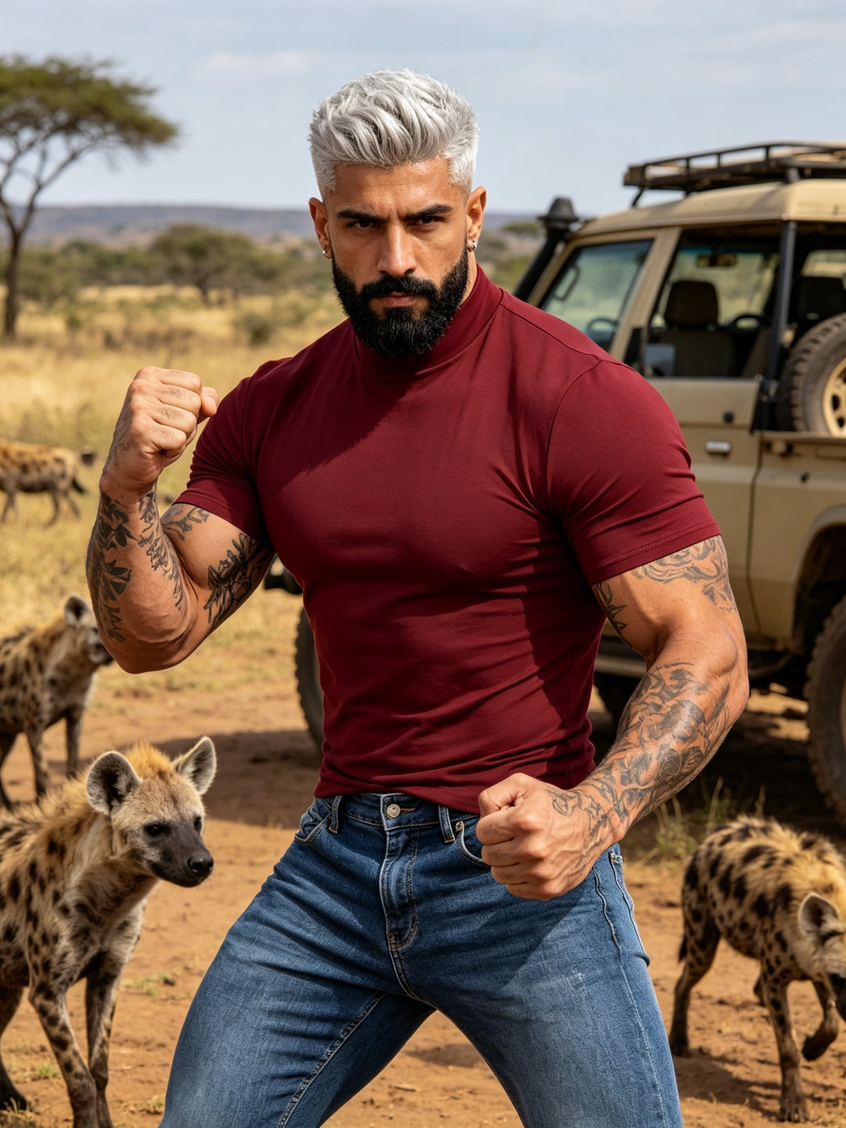 Summer Breathable Solid Color Half-Neck Short Sleeve 2pcs Set Men'S Shaping Slimming High-Elastic Fabric Light Luxury Fashion Fitness Sports Daily Wear Easy Premium Feel Versatile Base Top - Burgundy