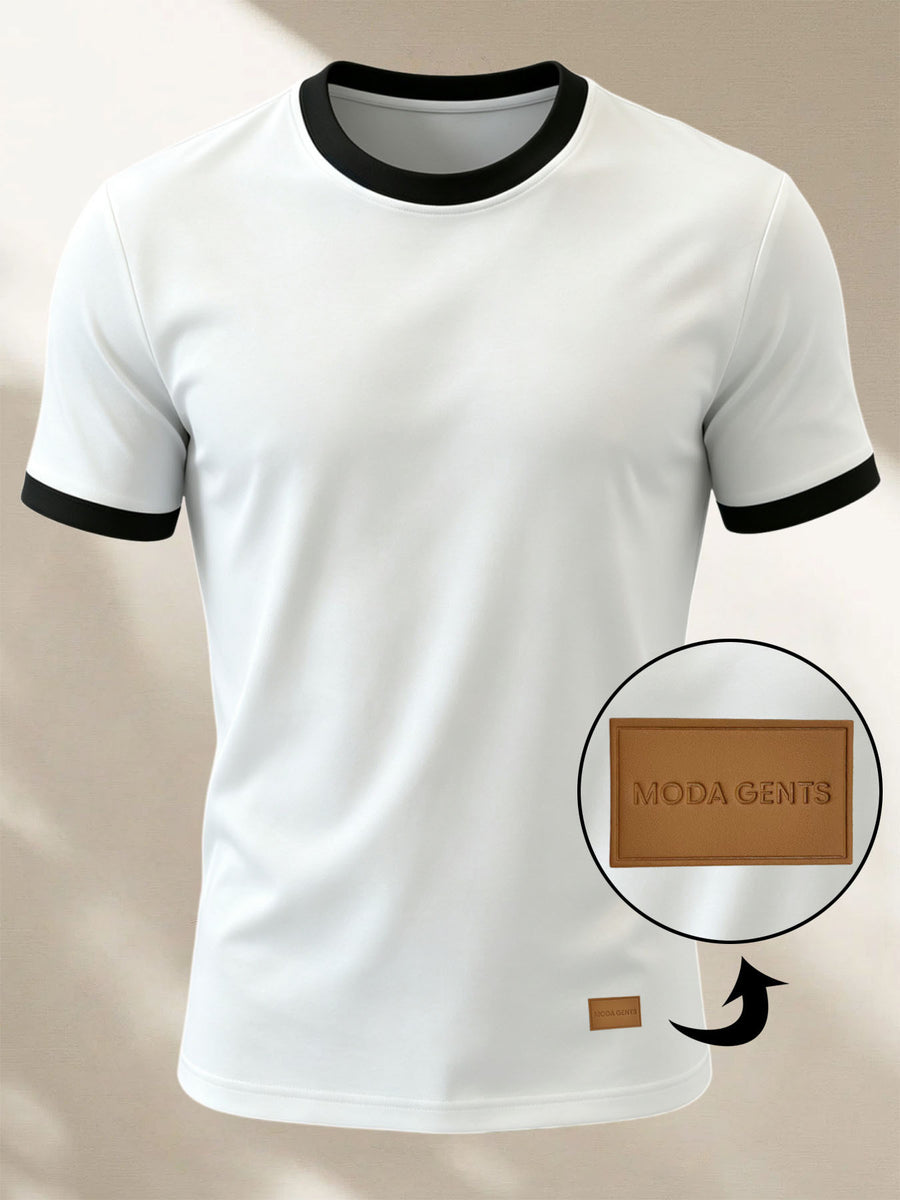 [Printed Design – Not Textured] Polyester, Spandex, Men's Knit Color-Block Round Neck Short-Sleeve T-Shirt, Summer Global All-Season Base Layer, Factory-Made Men's Comfortable High Fit Rate Casual Sports Contrast Patchwork Top - Mixed Color3