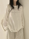 Letter Print Long Sleeve T-Shirt, Casual Long Sleeve - Fabric, Perfect for Fall Winter Comfortable Women'S Fashion - Soft And Breathable, Casual Daily Wear - White
