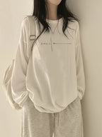 Letter Print Long Sleeve T-Shirt, Casual Long Sleeve - Fabric, Perfect for Fall Winter Comfortable Women'S Fashion - Soft And Breathable, Casual Daily Wear - White