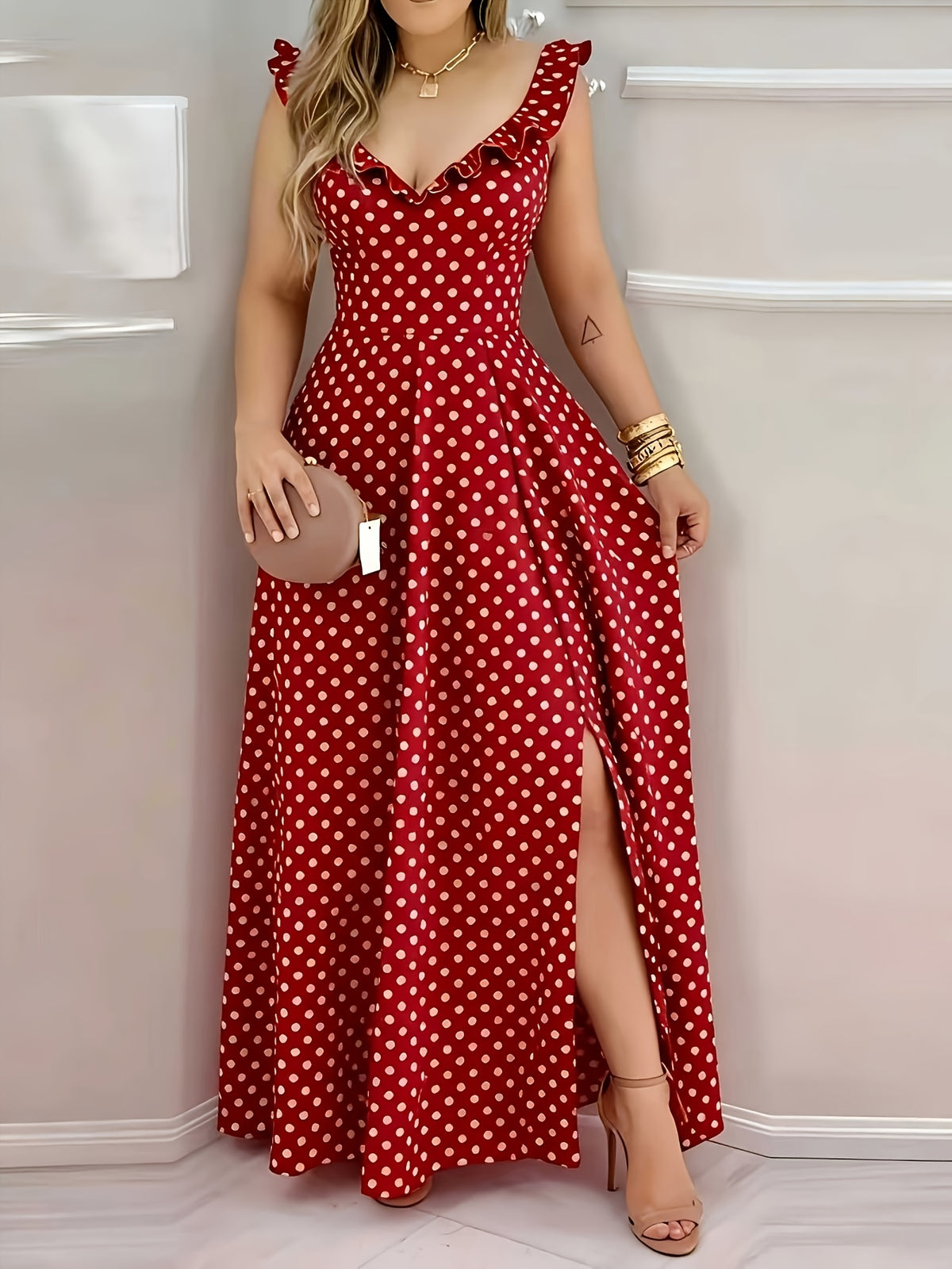Leidia Polka Dot Long Gown - Mixed colors