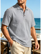 Men'S Short-Sleeve Polo Shirt, Classic Collar Loose Top, Suitable for Beach Outings, Daily Commute, And Casual Business - Grey