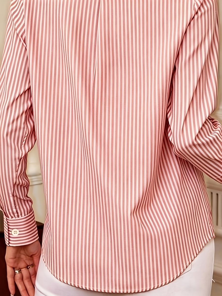 Women's Four-Season Striped Commuter Elegant Shirt - Pink