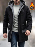 Winter Men's Jacket, Warm Hooded Style Over Jacket, Large Faux Fur Mid Length Jacket for Men, Casual Workwear with Multiple Pockets Jacket, Versatile Thick Jacket for Young and Middle-aged Outdoor Commuting - Black