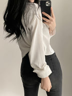Easy Versatile Single-Button Loose Casual Solid Color Long Sleeve Shirt Top Women'S - White