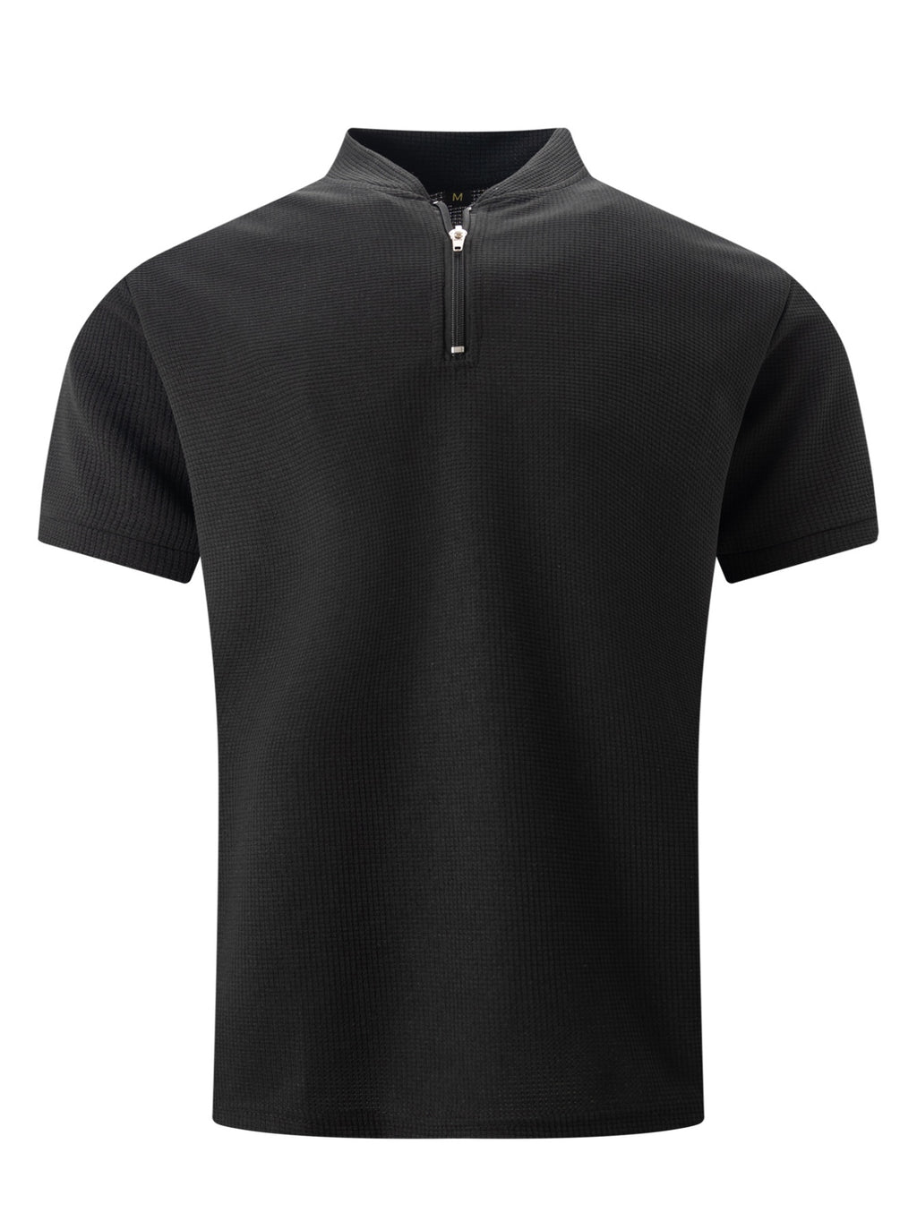 Men'S Waffle Breathable Polo Shirt, Solid Color Stand Collar Half-Zip Short-Sleeve Top, Soft And Comfortable Garment for Outdoor Trips And Daily Wear - Black