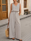 Minimalist Wide- Jumpsuit - -Neck Button-Front Pantsuit with Decorative Waist Tie, Non-Stretch Machine Washable Blouse-Compatible for Daily Wear & Commuting | Spring Summer Fall Outfits, Elegant Trousers - Multicolor