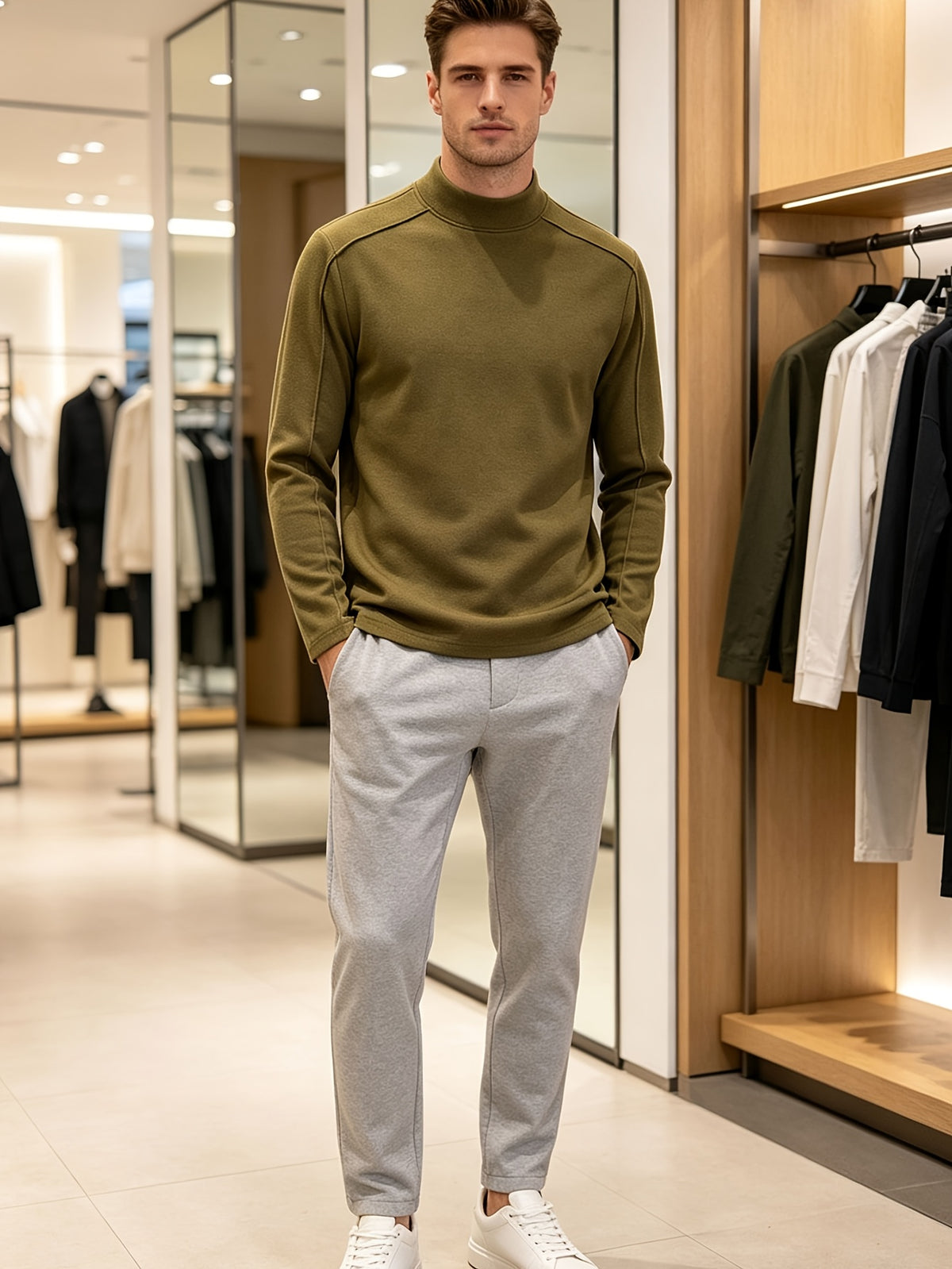 Men's Half-turtleneck Base Layer, Suitable for Wearing Alone in Early Autumn or as a Warm Inner Layer in Late Winter, Adaptable for Both Business and Casual Styles. -SINBOS - Yellow